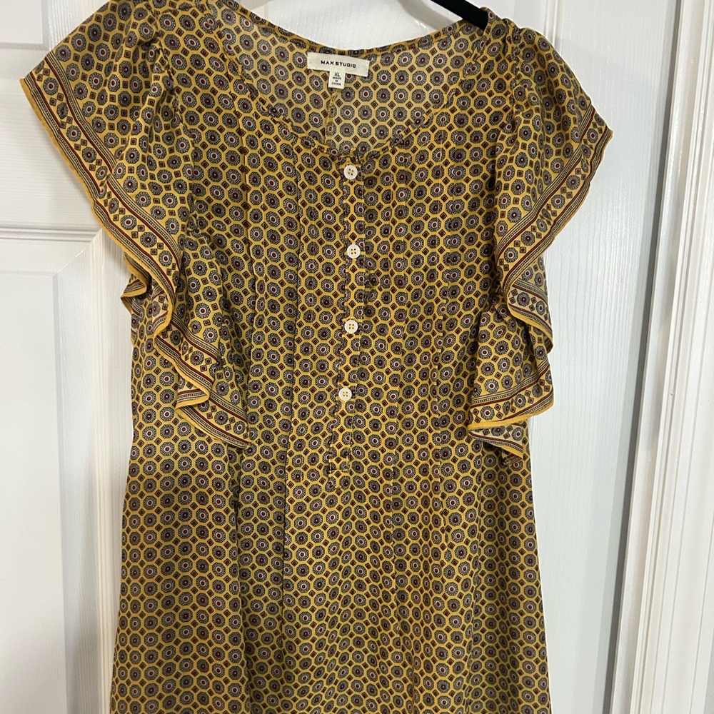 Max Studio Geometric Yellow and Brown Blouse